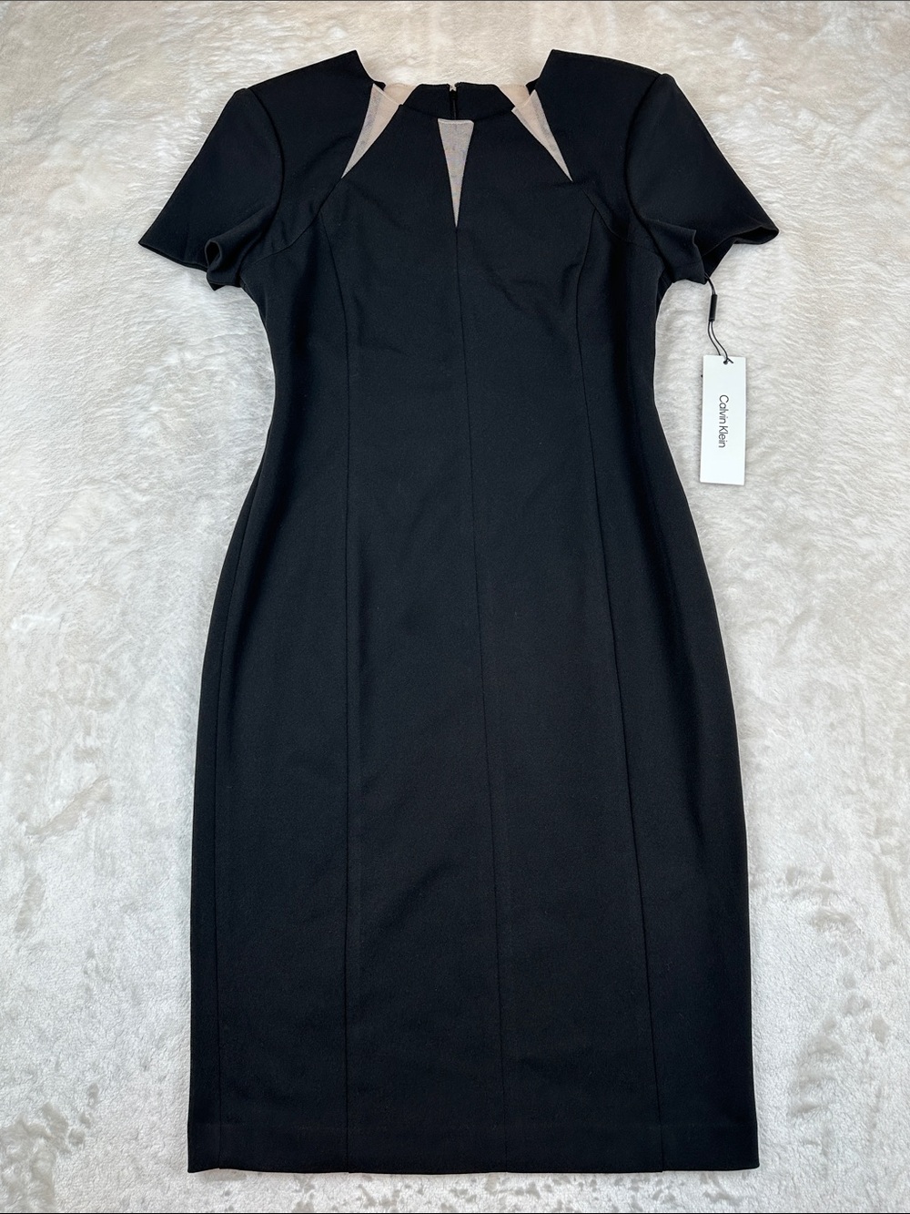 Calvin Klein Size 4 Black Illusion Mesh Sheath Dress Short Sleeve NWT $134